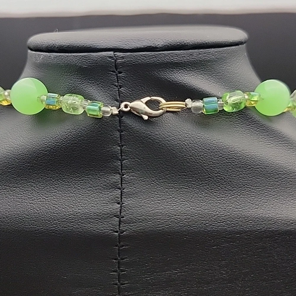 Unique Handmade Vibrant Green Art Glass Faceted Round Necklace and Bracelet Set